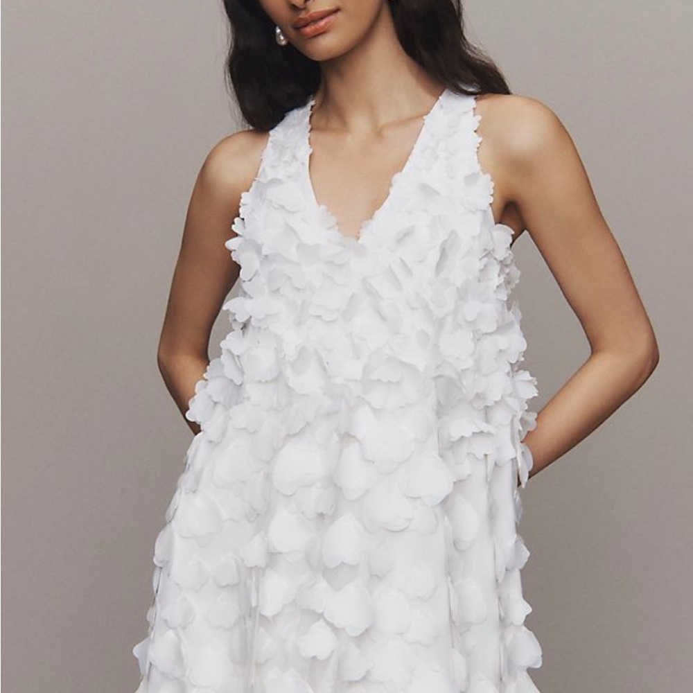 BHLDN Sleeveless 3D Floral V-Neck Swing Mini Dress
